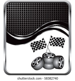 checkered flags and tires black checkered wave