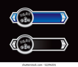 Schachflags und Reifen, blaue und schwarze Pfeile