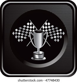 checkered flags and trophy black web button