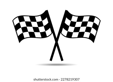 Checkered flags are waving in the windstart and finish checkered racing flags.