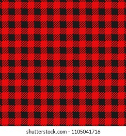 Checkered flannel plaid black and red colors seamless pattern for clothing or background