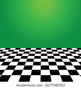 Suelo a cuadros y fondo verde