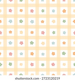Patrón sin fisuras florales a cuadros con lindas flores Pequeñas y rayas a cuadros amarillas. Bueno para el Fondo de pantalla, scrapbooking, impresiones textiles, papelería, papel de embalaje, fondos, etc. EPS 10