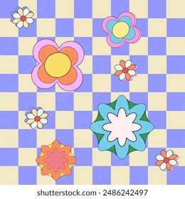 Checkered flower pastel checker pattern poster. Vector modern Style illustration.