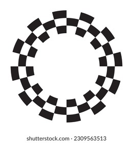 Checkered frame, circle spiral design racing border pattern, copy space, isolated on white background