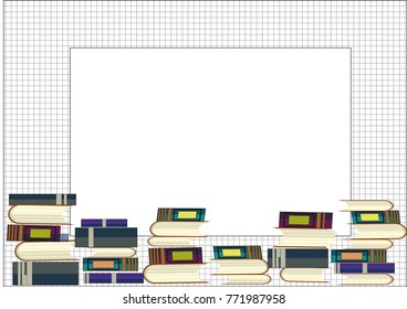 Checkered frame with stacks of books