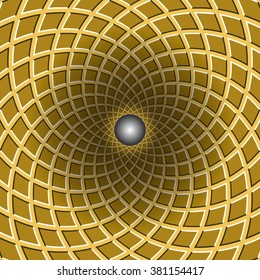 Checkered funnel. Rotating hole. Motley moving background. Optical illusion illustration.