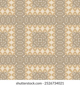 Patrón sin fisuras arabesco geométrico a cuadros. Fondo ornamental de la rejilla del mosaico del Vector. ornamentos estructurados de moda. Textura estampada sin fin. Para tela, estampados, tela, envolturas, azulejos.