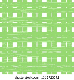 Checkered geometric background for tablecloth, fabric, bedspread design. Check seamless vector pattern with green cells on white background. An illustration of a textured check.