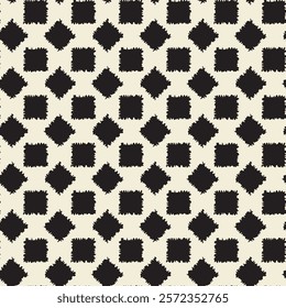 Checkered geometric grid seamless patterns. Irregular square shape, monochrome retro black white color palette background. Trendy print for social media, banner, poster. Vector illustration