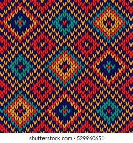 Fondo de punto geométrico multicolor, sin soldadura, de tejido vectorial como textura de tela