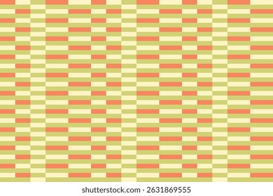 Checkered geometric seamless pattern design in soft green and orange colors. Stripes linear motif vector.