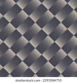 Checkered Geometric Tile Structure Seamless Pattern Vector Stippled Wallpaper. Tilted Motley Stripes Repetitive Abstract Background. Halftone Gradient Faded Texture. Textile Print Dotwork Illustration
