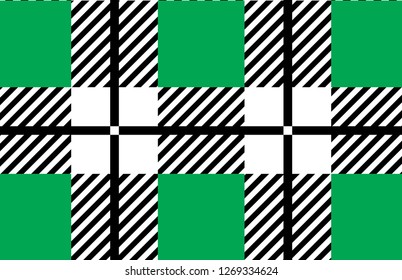 Checkered gingham fabric pattern in green white and black.Vector illustration.EPS-10.