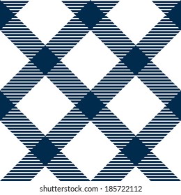Checkered gingham fabric seamless pattern in blue and white, vector