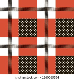 Checkered gingham plaid fabric seamless pattern in blue white and red, vector print