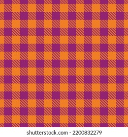 Checkered gingham plaid seamless pattern in orange and purple. For Thanksgiving fabric, textile and texture