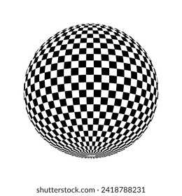 Checkered globe in black and white. 3D chess sphere. Vector illustration