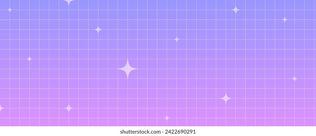 Farbverlauf-Hintergrund mit Sternen überprüft. Pastel holografischer kawaii Hintergrund. Abstrakte, violette, quadratische Bildschirmhintergrund