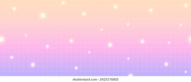 Checkered gradient background with stars. Pastel holographic kawaii backdrop. Abstract vector purple squared wallpaper