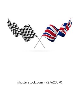 Checkered and Great Britain flags. Vector illustration.