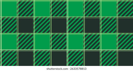 Checkered green seamless pattern. Continuous background with tile for patrick day. Squares print for textile, paper, fabric, packaging, vector graphic