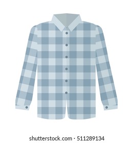 Checkered Grey Shirt With Long Sleeve Icon. Man S Everyday Clothing, Classic Country Style Vector Illustration Isolated On White Background. For Clothing Store Ad, Wear Concept, App Button, Web Design