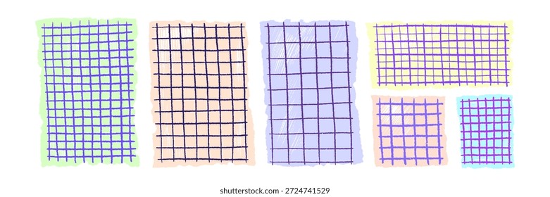 Fondo de cuadrícula a cuadros con líneas dibujadas a mano, trazos de lápiz de colores y textura de papel perfecto para diseños y materiales educativos amigables para niños. Colección de textura Doodle