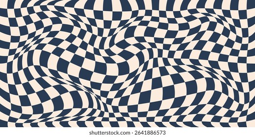 Checkered Grid with Distortion Effect. Retro Colors Background. Distorted Geometric Pattern. 