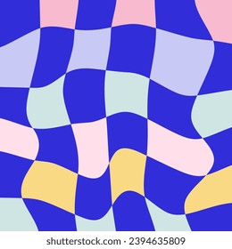 Checkered Groovy Background. Y2k Aesthetic. Funky Minimal Geometric Backdrop. Cute Wavy Checkerboard Background Vector Aesthetic Abstract Pattern