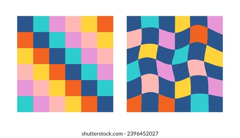 Checkered Groovy Backgrounds Collection. Y2k aesthetic. Funky Minimal Geometric Backdrops Collection. Groovy Hippie Chessboard Pattern Set