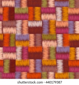 Checkered grunge striped interweave colorful seamless pattern