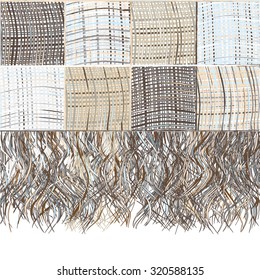 Checkered grunge striped plaid with fringe in beige,blue,brown colors