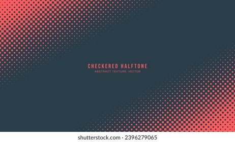 Checkered Halftone Pattern Vector Angled Border Red Dark Blue Abstract Background. Chequered Rounded Square Dots Subtle Texture Pop Art Graphic Design. Half Tone Contrast Minimalism Art Wide Wallpaper svg