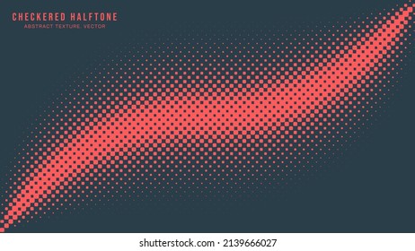 Checkered Halftone Pattern Vector Curved Line Border Red Blue Abstract Background. Chequered Rounded Square Dots Subtle Texture Geometric Structure. Half Tone Contrast Graphic Minimalist Art Wallpaper