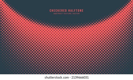 Checkered Halftone Pattern Vector Curved Semi Circle Line Border Red Blue Abstract Background. Chequered Rounded Square Dots Subtle Texture Pop Art Graphic Design. Modern Half Tone Graphic Abstraction