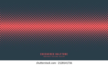 Checkered Halftone Pattern Vector Horizontal Straight Line Border Red Blue Abstract Background. Chequered Squares Dotted Texture Pop Art Graphic Design. Half Tone Contrast Minimalistic Wide Wallpaper