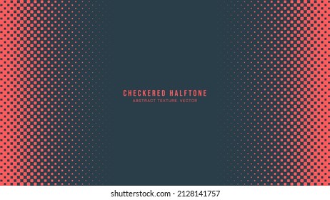 Checkered Halftone Pattern Vector Horizontal Frame Red Blue Abstract Background. Chequered Rounded Square Dots Subtle Texture Pop Art Design Border. Half Tone Contrast Graphic Minimalist Art Wallpaper