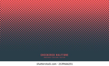Checkered Halftone Pattern Vector Rounded Square Dots Border Red Blue Abstract Background. Chequered Faded Particles Subtle Texture. Half Tone Contrast Graphic Minimalist Geometric Wide Wallpaper