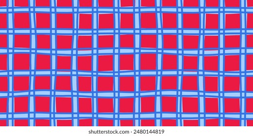 Checkered hand drawn seamless pattern for surface, pajama, cotton, linen, wrapping paper. Tartan. Christmas background. Vector illustration.