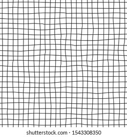 Checkered handdrawn seamless pattern. Irregular vertical and horizontal lines doodle drawing. Ink pen freehand line art. Monocolor vector texture. Creative wrapping paper, wallpaper and surface design