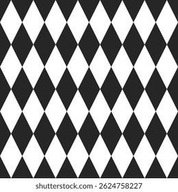 Vetor de padrão de fundo sem costura de diamante arlequim xadrez em preto e branco