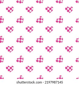 checkered heart background.White and cute heart pattern.Valentine background.White pink hearts.Heart wrapping paper pattern.Seamless pattern with white background.Grid pattern heart.