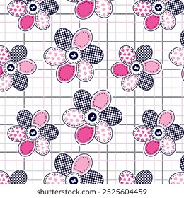 Checkered and heart shaped fans on a linear plaid background