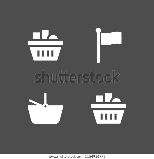 checkered\
icon. 4 checkered set with basket and flag signal in black cloth on\
a pole vector icons for web and mobile\
app