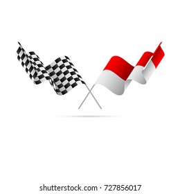Checkered and Indonesia flags. Vector illustration.