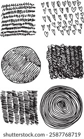 Checkered, intertwined pattern hand drawn black and white grunge Linear drawing doodle graphic clip art waves strokes wood texture spikes abstract sketch brush marks square rectangle texture pen 