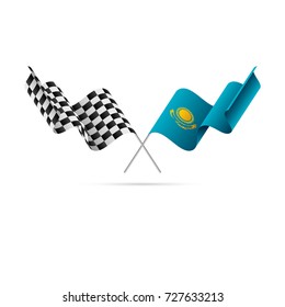 Checkered and Kazakhstan flags. Vector illustration.