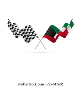Checkered and Kuwait flags. Vector illustration.