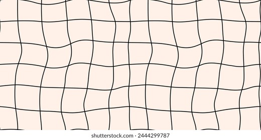 	
Checkered liquid pattern. Checkerboard background. Geometric black and white square texture in vintage y2k style. Gingham vector wallpaper for print templates or textiles.